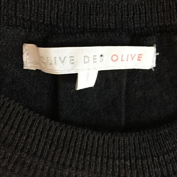 OLIVE DES OLIVE Black Wool Blend Pockets Short Sleeve Pockets Knit Sweater - Picture 2 of 8